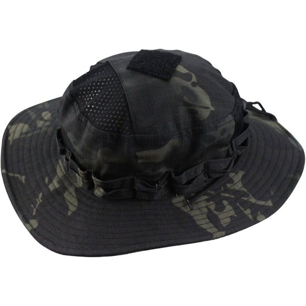 Unisex Camo Black Wide Brim Boonie Breathable Uv Protection Classic Bucket Hat